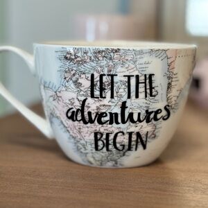 World Map Let The Adventures Begin Large Coffee Mug Bone China
